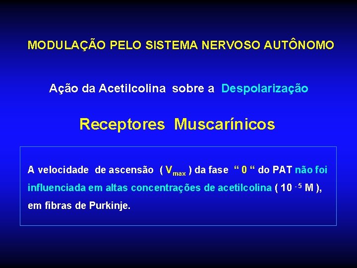 MODULAÇÃO PELO SISTEMA NERVOSO AUTÔNOMO Ação da Acetilcolina sobre a Despolarização Receptores Muscarínicos A