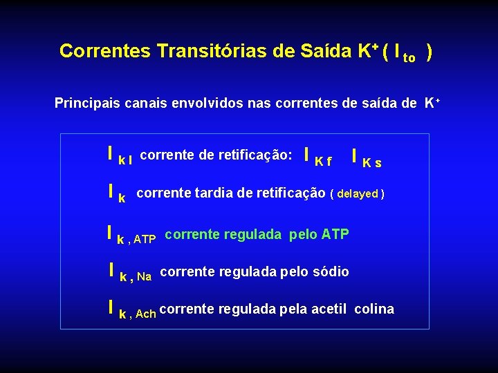 Correntes Transitórias de Saída K+ ( I to ) Principais canais envolvidos nas correntes