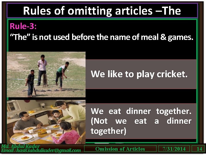Rules of omitting articles –The Rule-3: “The” is not used before the name of