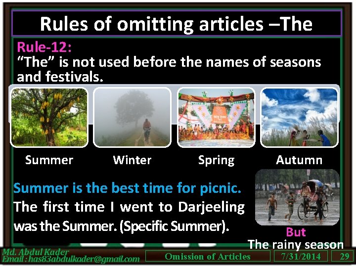 Rules of omitting articles –The Rule-12: “The” is not used before the names of