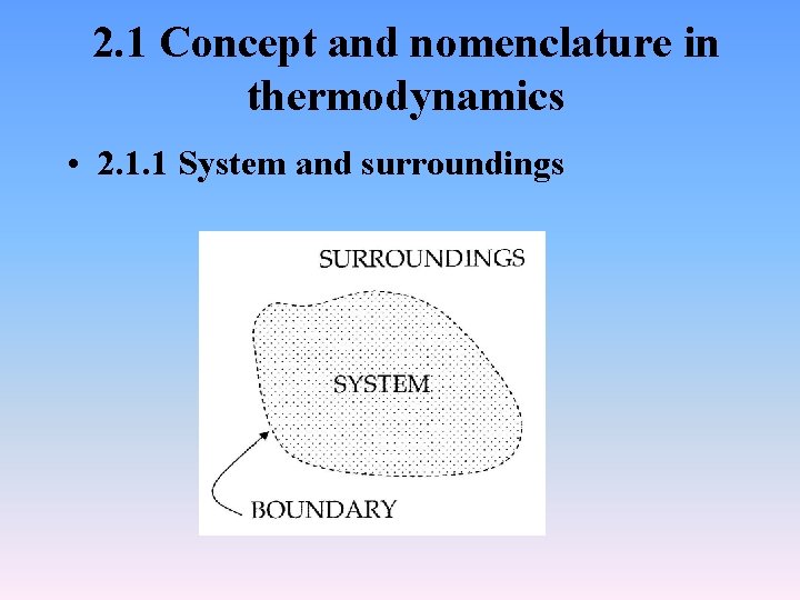 2. 1 Concept and nomenclature in thermodynamics • 2. 1. 1 System and surroundings