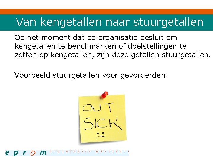 Van kengetallen naar stuurgetallen Op het moment dat de organisatie besluit om kengetallen te