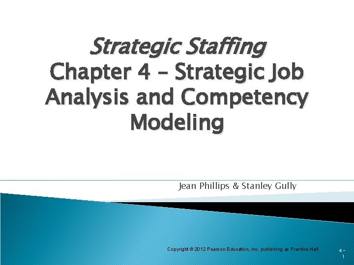 Strategic Staffing Chapter 4 – Strategic Job Analysis and Competency Modeling Jean Phillips &