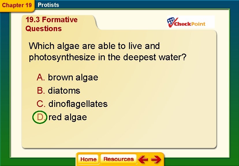 Chapter 19 Protists 19. 3 Formative Questions Which algae are able to live and