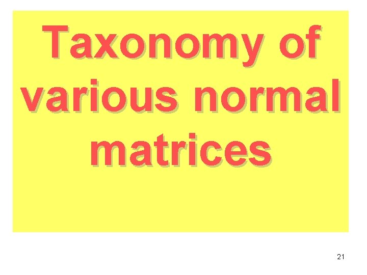 Taxonomy of various normal matrices 21 Taxonomy of various normal matrices 21