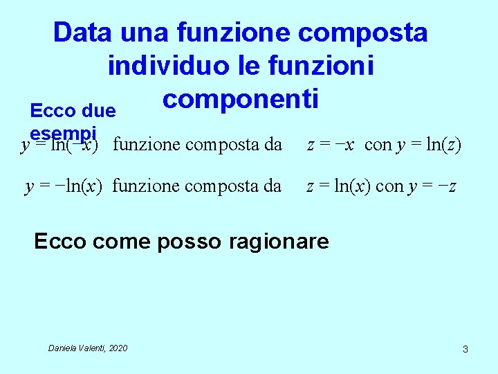 Data una funzione composta individuo le funzioni componenti Ecco due esempi y = ln(−x)