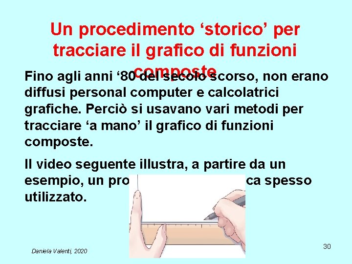 Un procedimento ‘storico’ per tracciare il grafico di funzioni Fino agli anni ‘ 80