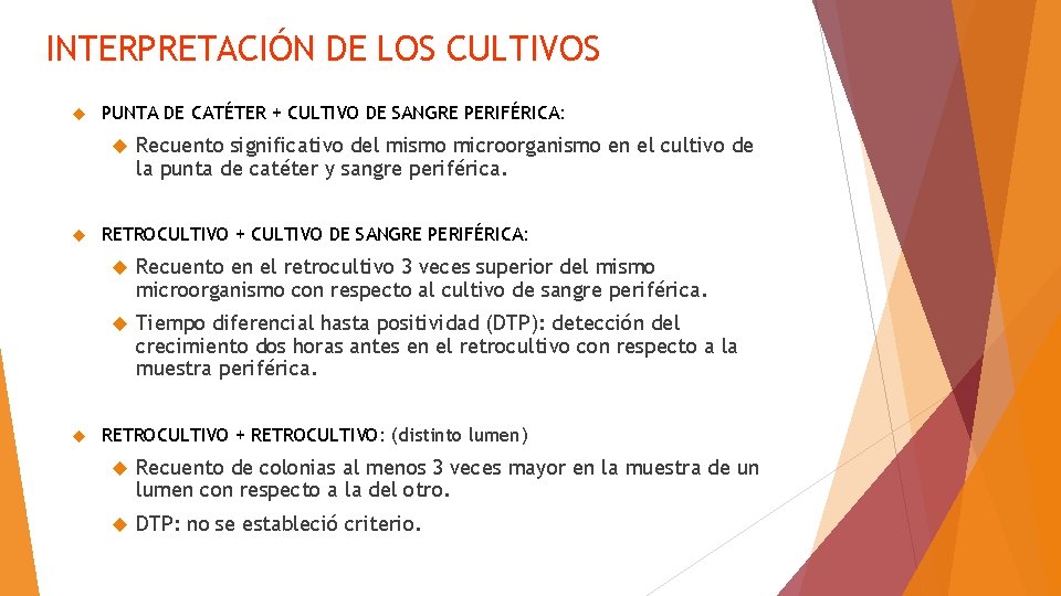 INTERPRETACIÓN DE LOS CULTIVOS PUNTA DE CATÉTER + CULTIVO DE SANGRE PERIFÉRICA: Recuento significativo