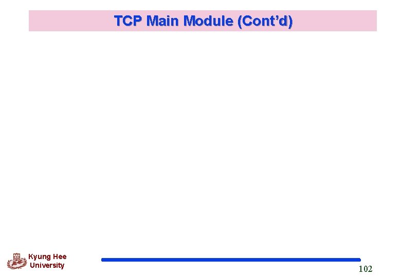 TCP Main Module (Cont’d) Kyung Hee University 102 