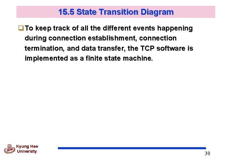 15. 5 State Transition Diagram q. To keep track of all the different events