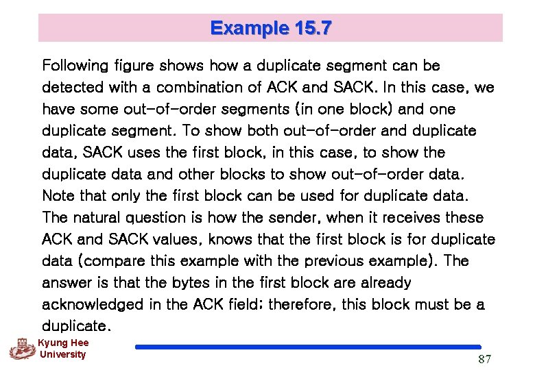 Example 15. 7 Following figure shows how a duplicate segment can be detected with