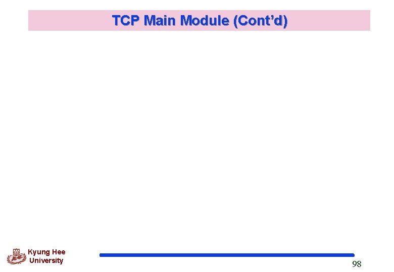 TCP Main Module (Cont’d) Kyung Hee University 98 