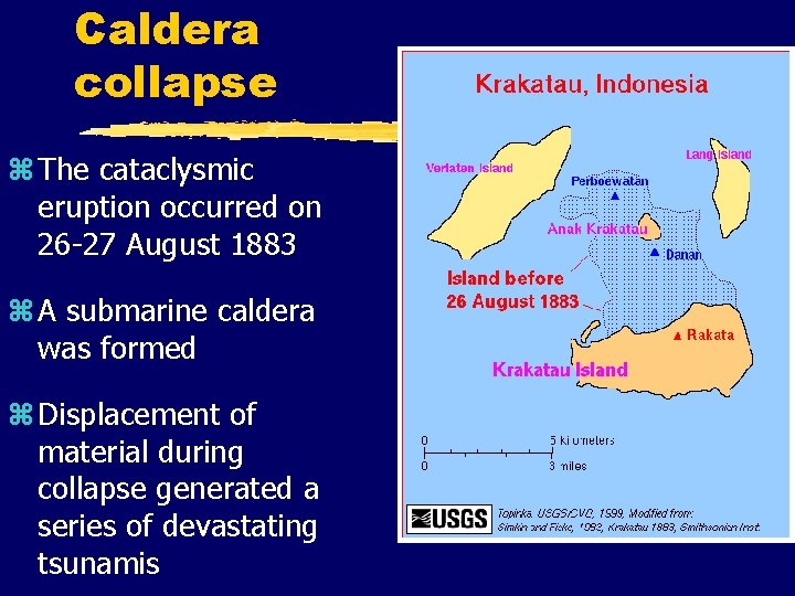 Caldera collapse z The cataclysmic eruption occurred on 26 -27 August 1883 z A