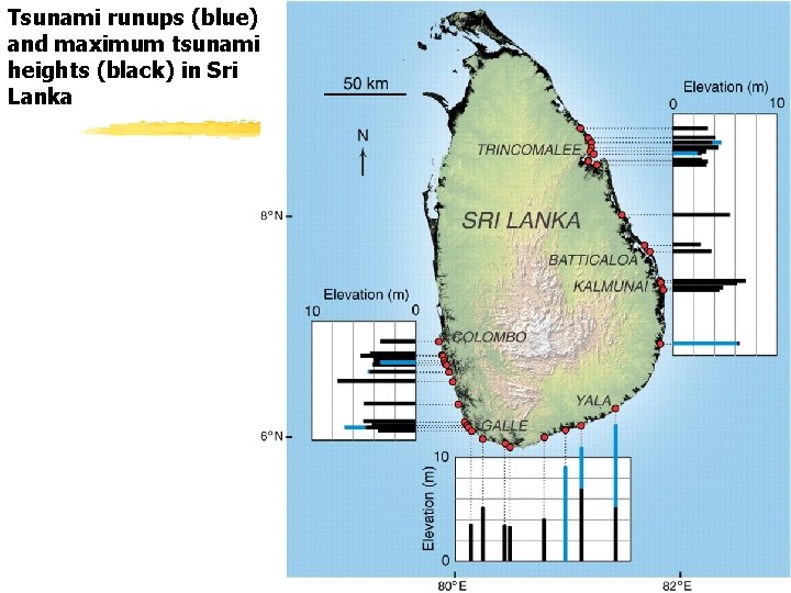 Tsunami runups (blue) and maximum tsunami heights (black) in Sri Lanka From Liu et