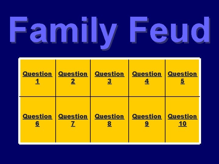 Family Feud Question 1 2 Question 3 Question 4 5 Question 6 7 Question