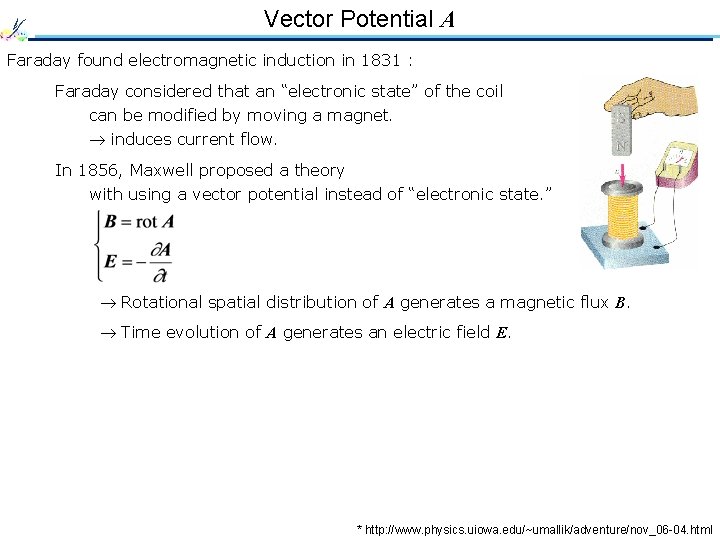 Vector Potential A Faraday found electromagnetic induction in 1831 : Faraday considered that an Vector Potential A Faraday found electromagnetic induction in 1831 : Faraday considered that an