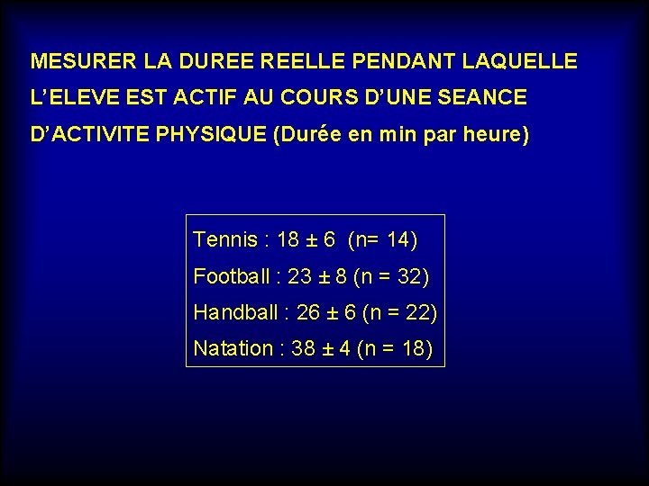 MESURER LA DUREE REELLE PENDANT LAQUELLE L’ELEVE EST ACTIF AU COURS D’UNE SEANCE D’ACTIVITE