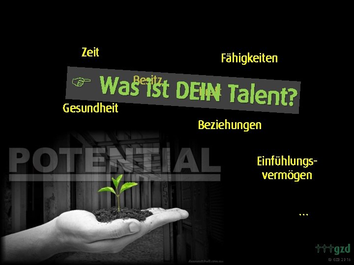 Zeit Fähigkeiten F Was ist DEKraft IN Talent? Gesundheit Besitz Beziehungen Einfühlungsvermögen … GZD