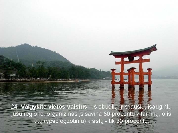 24. Valgykite vietos vaisius. Iš obuolių ir kriaušių, išaugintų jūsų regione, organizmas įsisavina 80