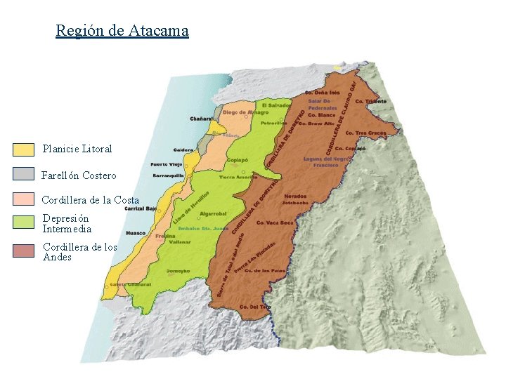 Región de Atacama Planicie Litoral Farellón Costero Cordillera de la Costa Depresión Intermedia Cordillera