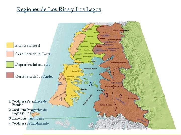 Regiones de Los Ríos y Los Lagos Planicie Litoral Cordillera de la Costa Depresión