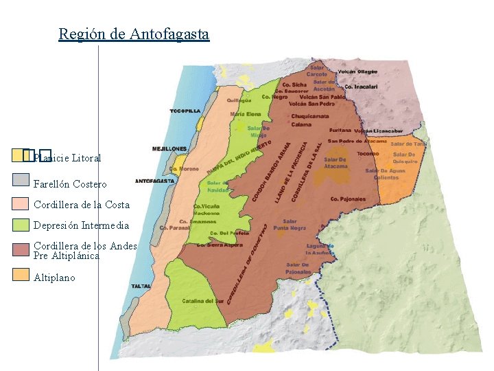 Región de Antofagasta �� Planicie Litoral Farellón Costero Cordillera de la Costa Depresión Intermedia