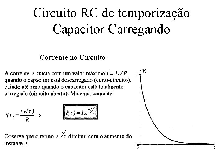 Circuito RC de temporização Capacitor Carregando Corrente no Circuito Circuito RC de temporização Capacitor Carregando Corrente no Circuito