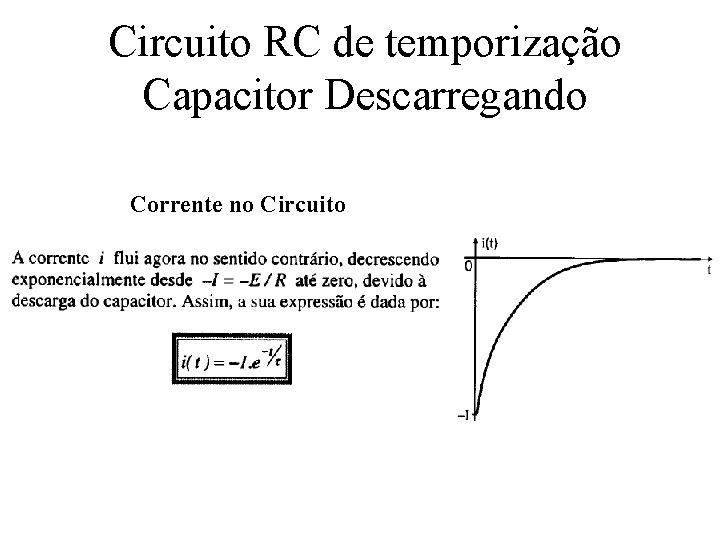 Circuito RC de temporização Capacitor Descarregando Corrente no Circuito Circuito RC de temporização Capacitor Descarregando Corrente no Circuito