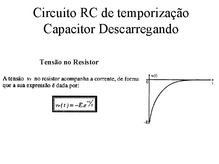 Circuito RC de temporização Capacitor Descarregando Tensão no Resistor 