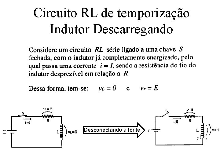 Circuito RL de temporização Indutor Descarregando Desconectando a fonte 