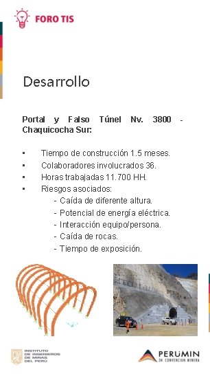 Desarrollo Portal y Falso Túnel Chaquicocha Sur: • • Nv. 3800 Tiempo de construcción