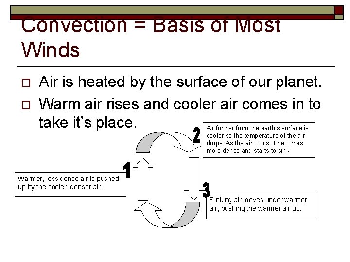 Convection = Basis of Most Winds o o Air is heated by the surface