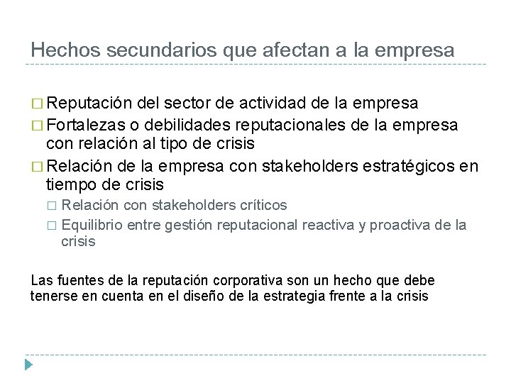 Hechos secundarios que afectan a la empresa � Reputación del sector de actividad de