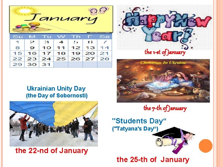 the 1 -st of January Ukrainian Unity Day (the Day of Sobornosti) the 7