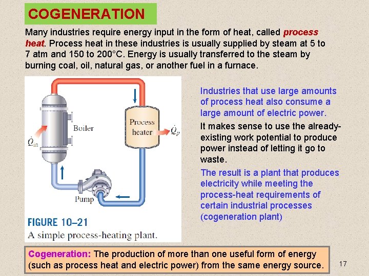 COGENERATION Many industries require energy input in the form of heat, called process heat. COGENERATION Many industries require energy input in the form of heat, called process heat.