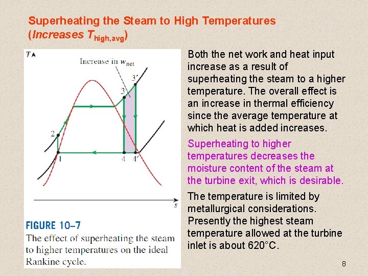 Superheating the Steam to High Temperatures (Increases Thigh, avg) Both the net work and Superheating the Steam to High Temperatures (Increases Thigh, avg) Both the net work and