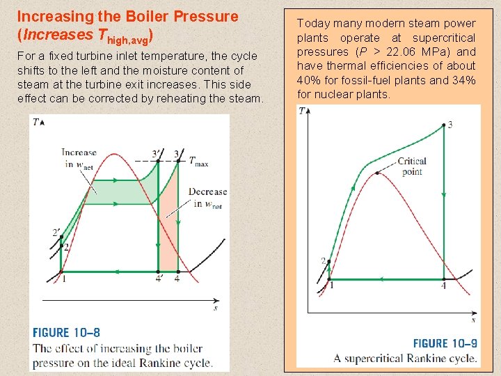 Increasing the Boiler Pressure (Increases Thigh, avg) For a fixed turbine inlet temperature, the Increasing the Boiler Pressure (Increases Thigh, avg) For a fixed turbine inlet temperature, the
