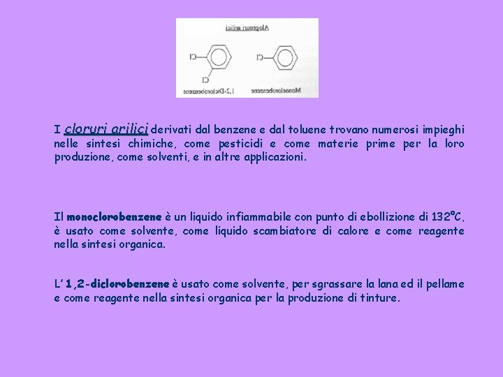 I cloruri arilici derivati dal benzene e dal toluene trovano numerosi impieghi nelle sintesi