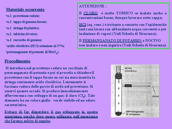 Materiale occorrente • n. 1 provettone codato; • n. 1 tappo di gomma forato;