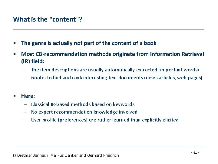 What is the "content"? § The genre is actually not part of the content