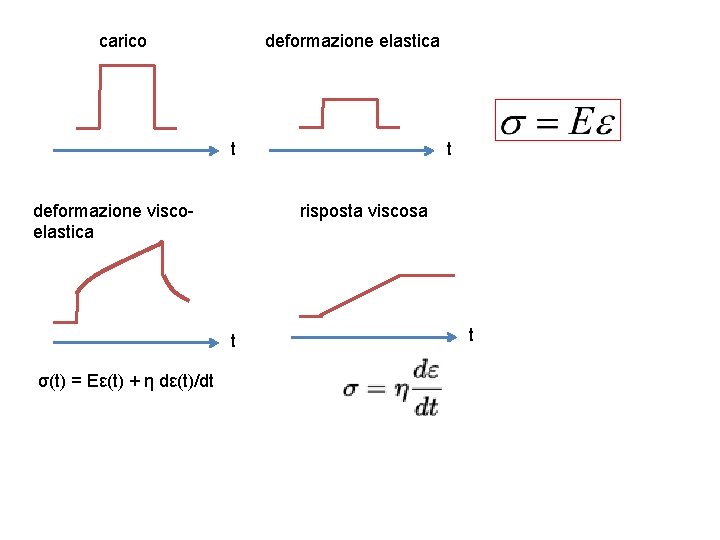 carico deformazione elastica t deformazione viscoelastica risposta viscosa t σ(t) = Eε(t) + η