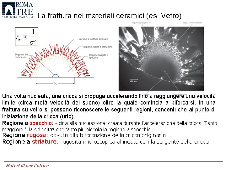 La frattura nei materiali ceramici (es. Vetro) Una volta nucleata, una cricca si propaga