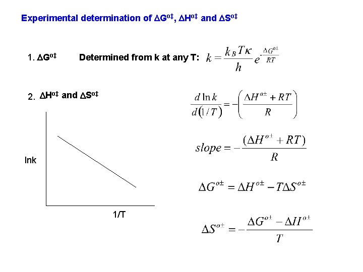 Experimental determination of DGo‡, DHo‡ and DSo‡ 1. DGo‡ Determined from k at any