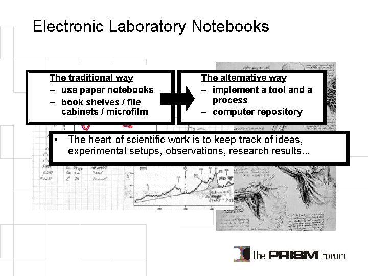 Electronic Laboratory Notebooks The traditional way – use paper notebooks – book shelves /