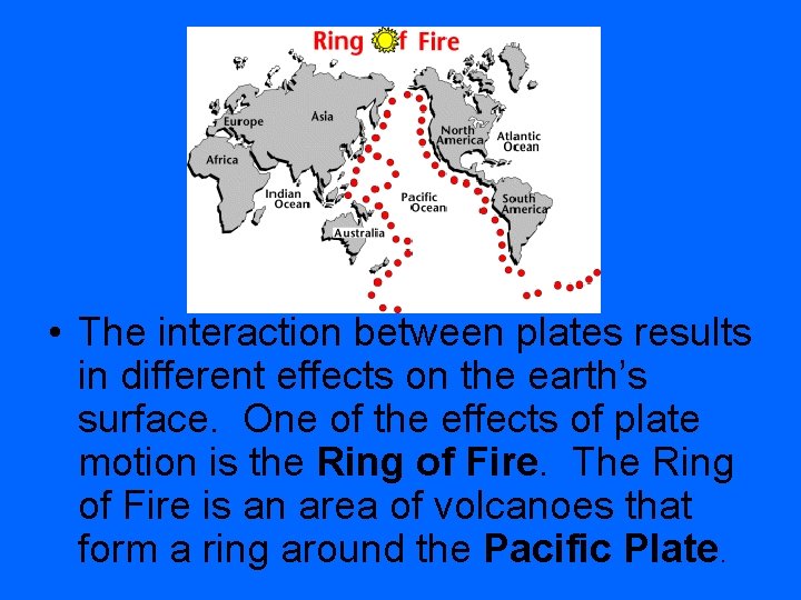  • The interaction between plates results in different effects on the earth’s surface.