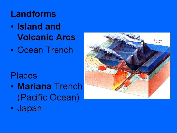 Landforms • Island Volcanic Arcs • Ocean Trench Places • Mariana Trench (Pacific Ocean)