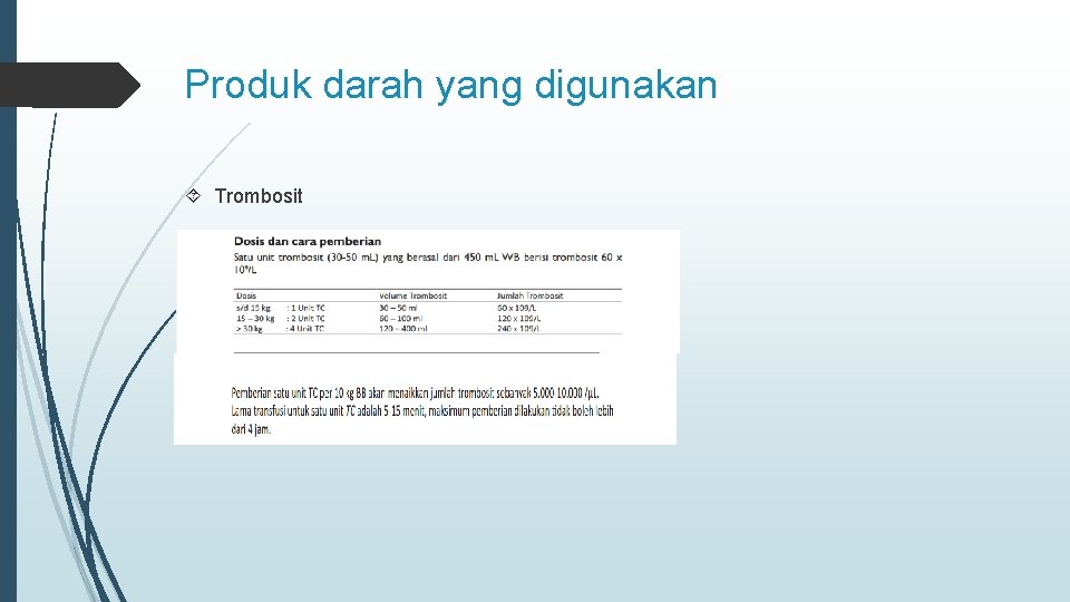 Produk darah yang digunakan Trombosit 