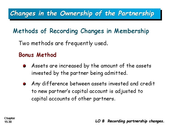 Changes in the Ownership of the Partnership Methods of Recording Changes in Membership Two