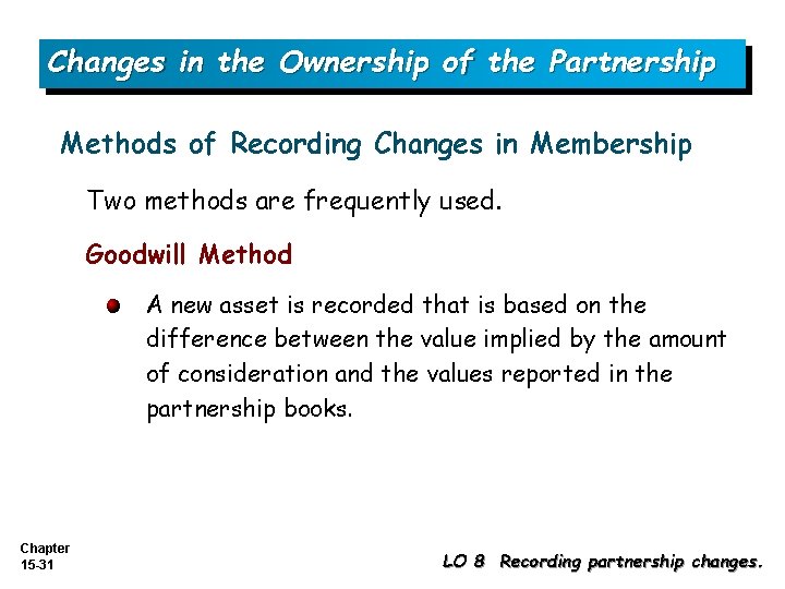 Changes in the Ownership of the Partnership Methods of Recording Changes in Membership Two