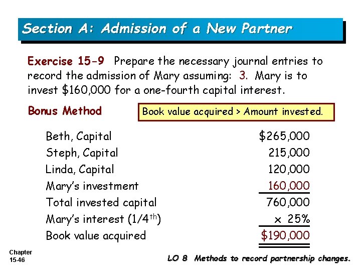 Section A: Admission of a New Partner Exercise 15 -9 Prepare the necessary journal